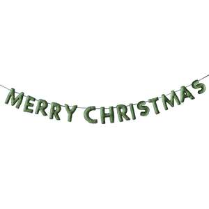 Garlands: Green Felt Merry Christmas Bunting Banner