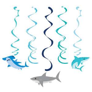 Shark Party Hanging Swirl Decorations 5pk