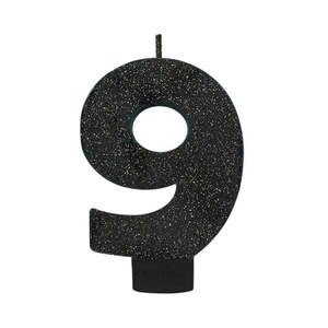 Glitter Black Candle - Number 9