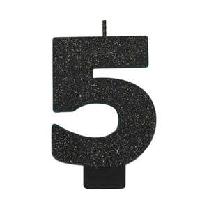 Candles: Glitter Black Candle - Number 5