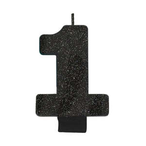 Glitter Black Candle - Number 1