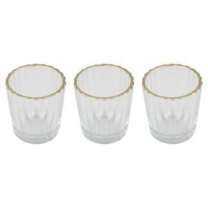Wedding: Glass Tea Light Candle Holders with Gold Trim 3pk