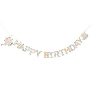 Floral Tea Party Happy Birthday Banner