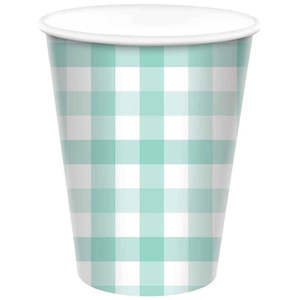Party Supplies: Pastel Mint Gingham Cups 8pk