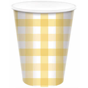 Pastel Yellow Gingham Cups 8pk