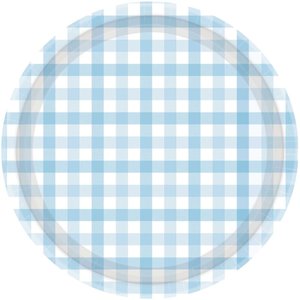 Pastel Blue Gingham Large Plates 8pk