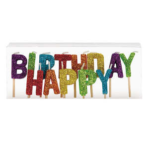 Party Supplies: Rainbow Glitz Happy Birthday Pick Candles