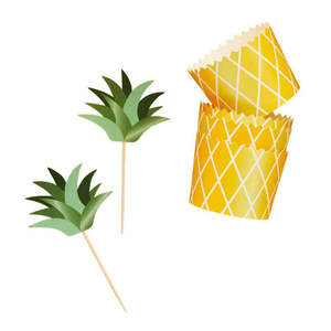 Cupcake Decorations: Tropical Pineapple Food Picks & Food Cups Set 10pk