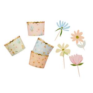 Floral Food Picks & Food Cups Set