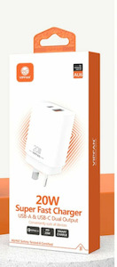 Vipfan Power Adapter: VIPFAN 20W Dual Port USA-A & Type-C Power Adapter, Wall Charger