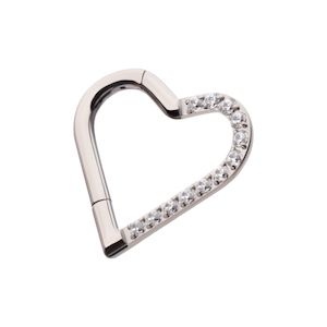 Body Jewellery: Titanium CNC Set Gem Heart Front Facing Hinged Segment Clicker