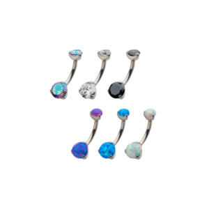 Navel jewellery: Titanium Internally Threaded with Prong Set (select colour)