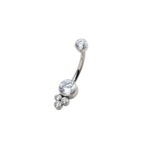 Titanium Internally Threaded with 3pcs Bezel Set Round Clear CZ Cluster