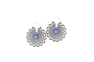 Henson Black Fashion Collection: Mandala with Blue Druzy Hoops