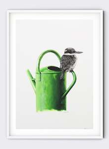 Olivia Wirepa: Kingfisher on Watering Can - Giclée Print