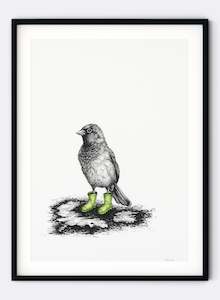 Olivia Wirepa: Sparrow In Gumboots - Giclée Print