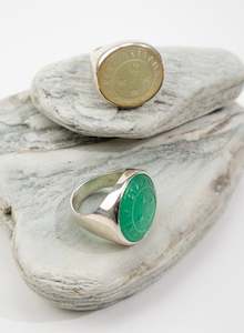 NZ Forces Signet Ring - Teal Glass & Sterling Silver Ring