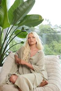 Kaftnd Clothing: Button Up Cover Up MOSS