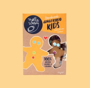Recipient Baby Gift Hampers Baskets: Artisan Gingerbread Kids by Molly Woppy 125g