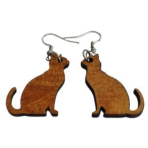 Jewellery: Cat Silhouette Wooden Earrings