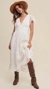 Gypsy Swing: Francesca Embroidered Tulle Midi Dress Off White