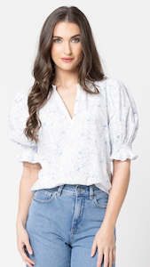 Blouse: Relaxed Butterfly Top Blue Floral Sketch