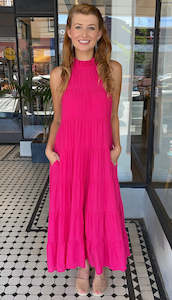 Friends Of The Fox: Juliette High Neck Tiered Maxi Dress Hot Pink