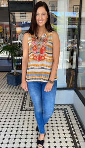 Tie Dye Embroidered Sleeveless Top Marigold