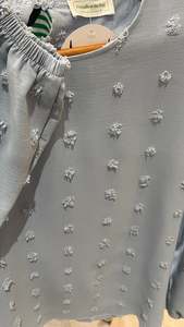 Long Sleeve: Swiss Dot Blouse Top Dusty Blue