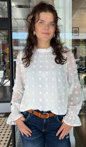 Long Sleeve: Swiss Miss Dot Blouse White