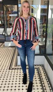 Baja Embroidered Long Sleeve Top Multi Stripe