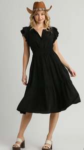 Florence Flutter Sleeve Dress Black (Restock Oct 25)