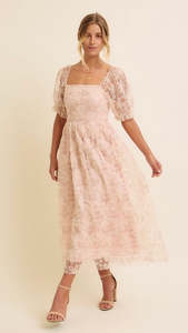 Gypsy Swing: Aurora Sequin Floral Midi Dress Dusty Pink