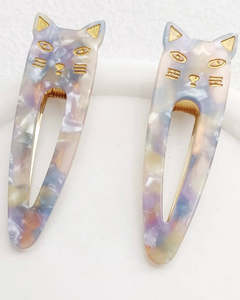 Meow Hair Clips Purple Blue