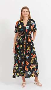 Cabana V Neck Maxi Dress Brasil Black