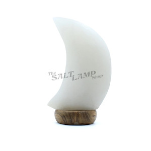 Crafted Salt Lamps: Rare White Moon Crescet Salt Lamp (Timber Base)