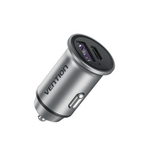 Vehicle: VEN-FFFH0 - Vention Two-Port USB A+C(30+30) Car Charger Gray Mini Style Aluminium Alloy Type
