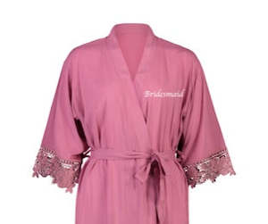 Lace Robes: Olivia Cotton Lace Robe - Dusty Rose - Bridesmaid Embroidery ** FAULTY**