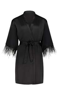 Robes: Emmy Satin Feather Robe - Black