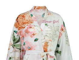 Lace Robes: Floral Cotton with Tassels Flower Girl Robe - White - Size 4 - Flower Girl embroidery in Pink