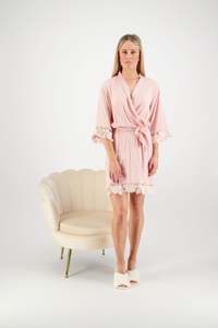 Robes: Olivia Cotton Lace Robe - Blush