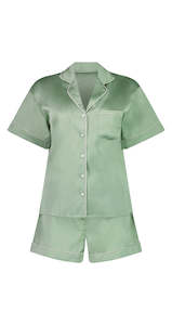 Satin Short Set: Sienna Short PJ Set - Sage Green/White - Medium - Shorts Only