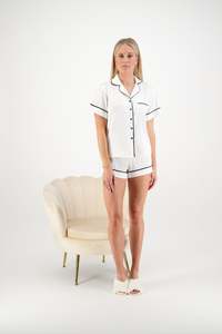 Pajama Sets: Sienna Short PJ Set - White/ Black