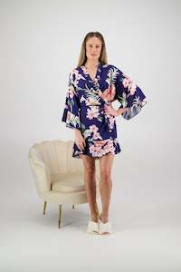 Robes: Amelia Cotton Floral Robe - Navy