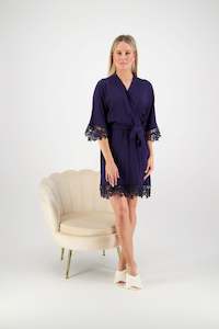 Robes: Olivia Cotton Lace Robe - Navy