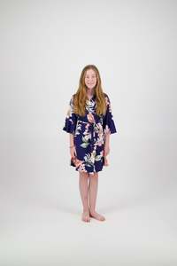 Flower Girl Robes: Amelia Floral Cotton Flower Girl Robe - Navy