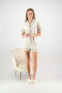 Pajama Sets: Sienna Short PJ Set - Champagne/Black