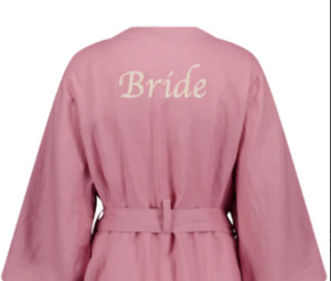 Outlet: Harper Linen Robe - Peony Pink - Size L - Bride Embroidery on Back