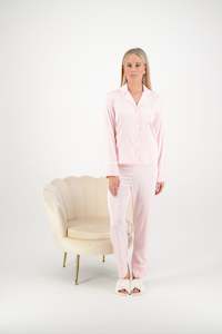 Sale: Georgie Long PJ Set - Blush/ White - S, XL & 2XL only