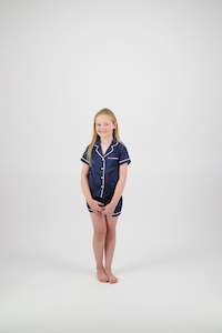 Mini Pj Sets: Sienna Kids Short PJ Set - Navy/White